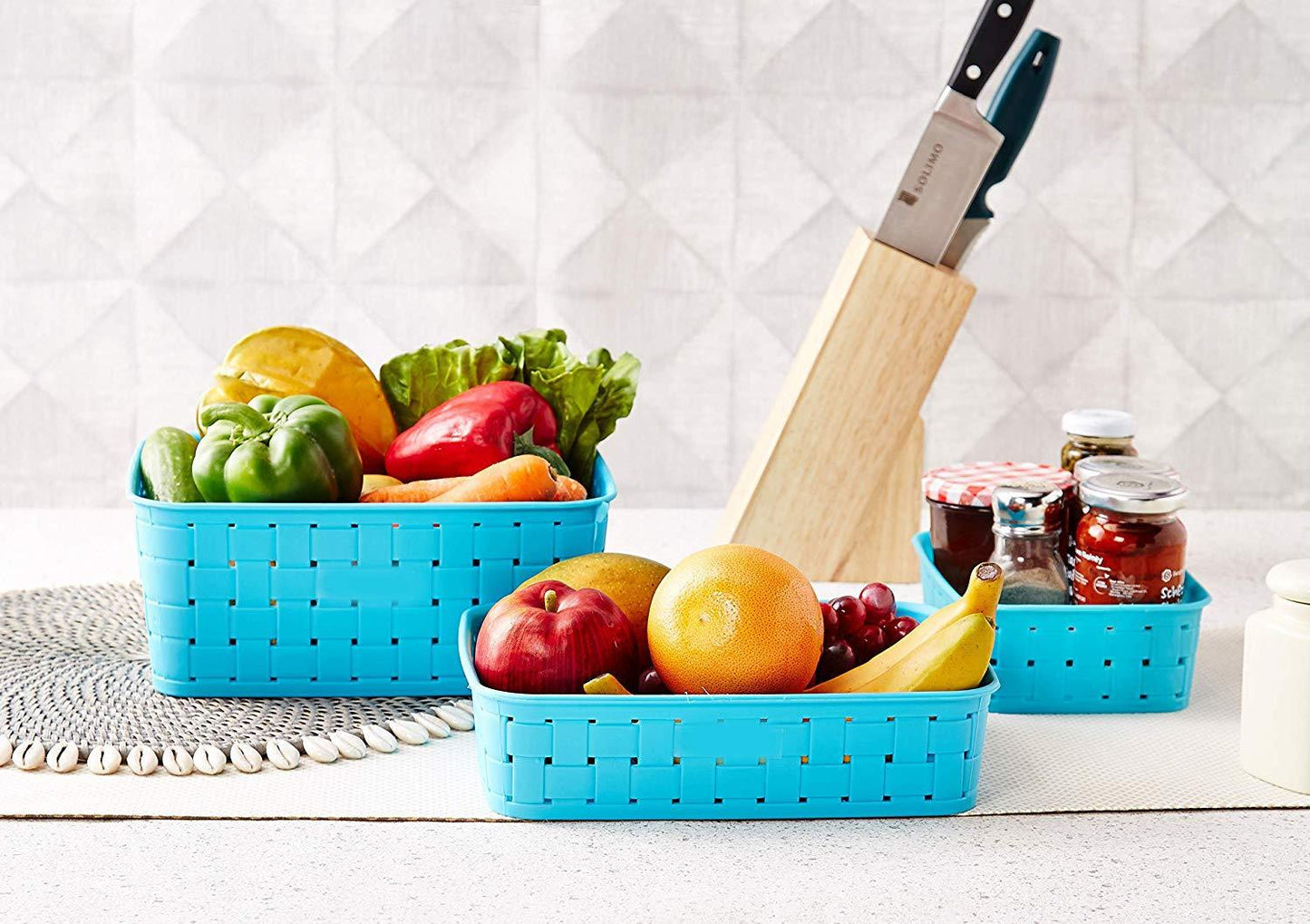 Smart Baskets For Storage, Sky Blue (Set Of 3)