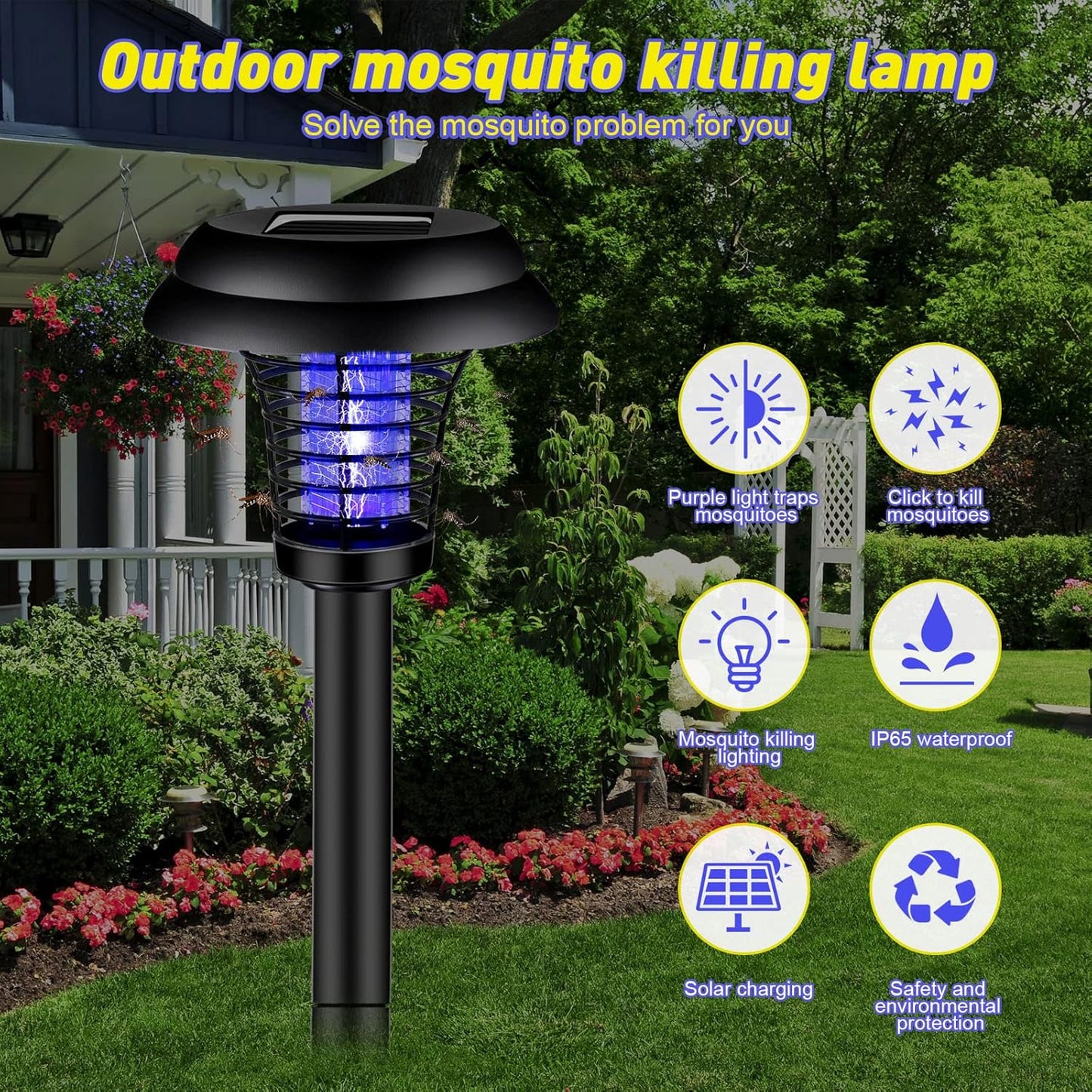 Medium Garden Solar Powered LED Mosquito Trap Bug Zapper (1 Pc)
