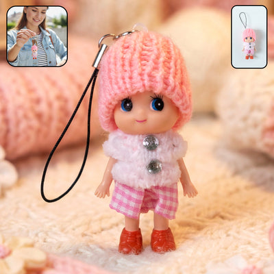 Cute Mini Doll Keychain Soft Knitted Cap Girl Charm Keyring (1 Pc Mix Color)