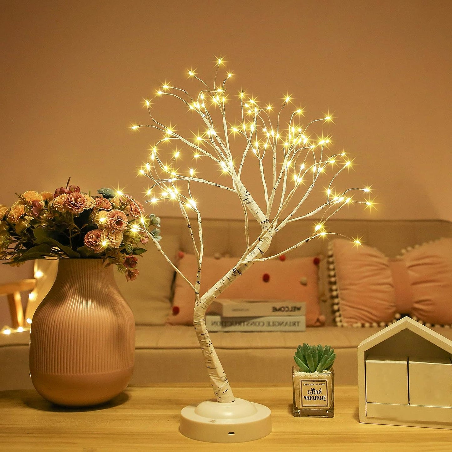 Artificial Tabletop Fairy Tree Lamp, 8 Modes, USB / Battery Operated