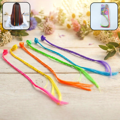 Colourful Braided Hair Extension Streaks For Girls Kids (6 Pc)