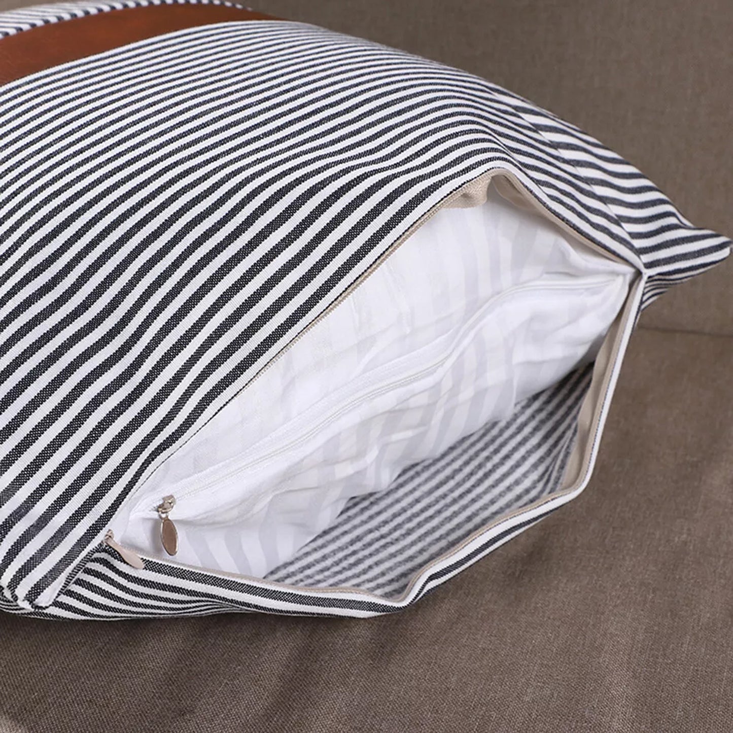 Leather & Cotton Cushion Pillow Covers, (2 Pc)