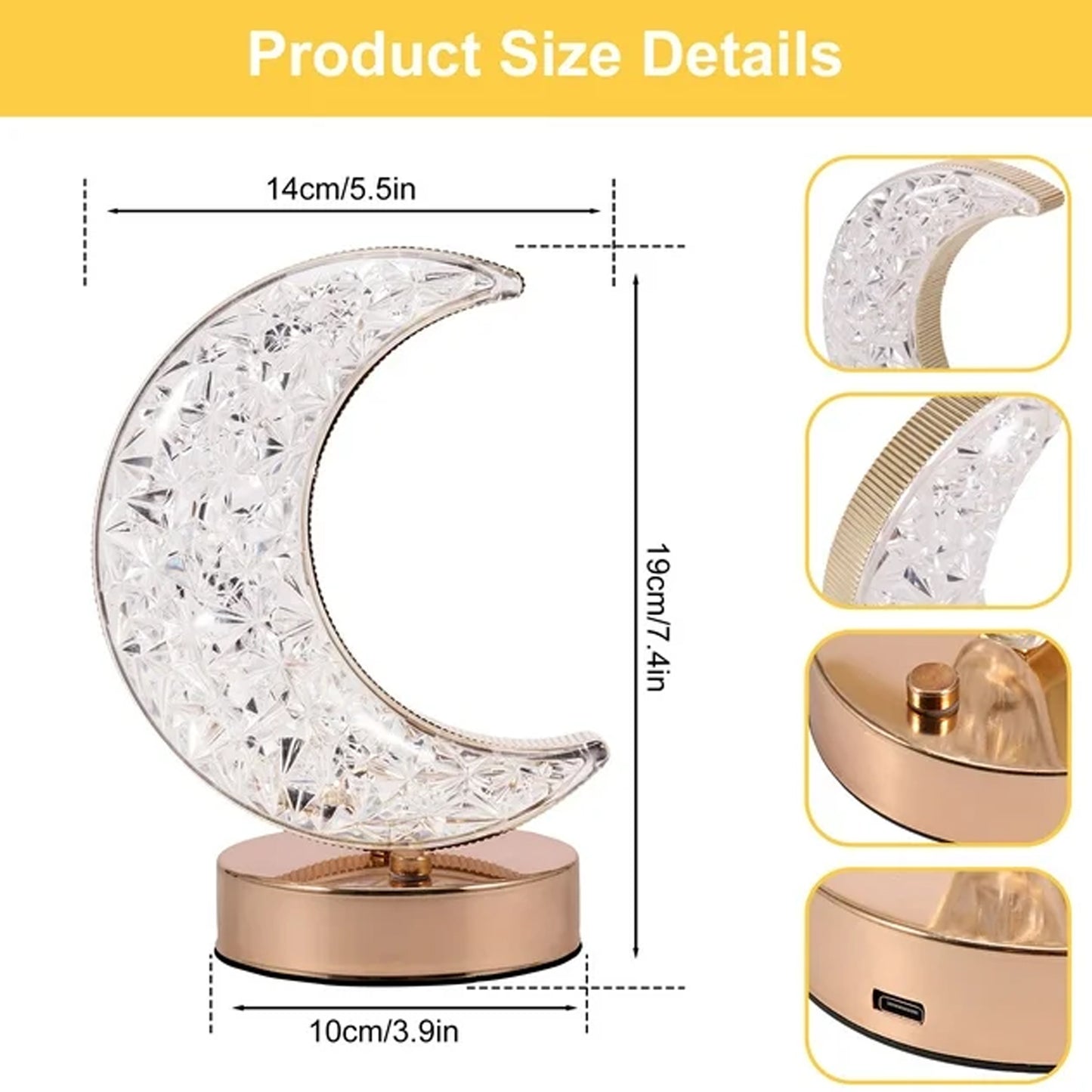 Moon Shape Table Lamp With 3 Colours, Touch Control & USB Charging