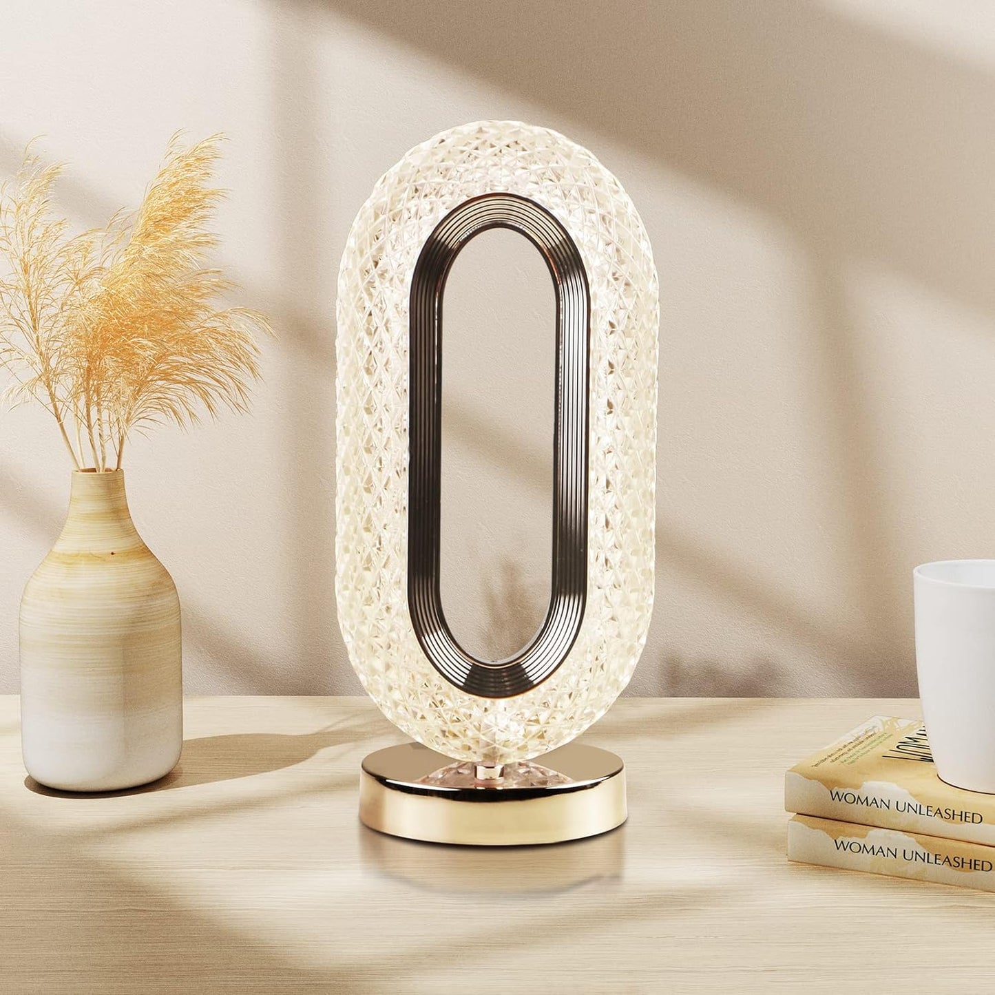 Rechargeable Crystal Diamond Table Lamp, 3 way Dimmable