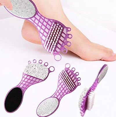 6993 4 In 1 Pedicure Tool For Rough Dry Feet Dual-sided With Pumice Stone Soft Brush Steel Scrubber Emery File Softens Hard Foot Corns Calluses Cleanses Smoothens Dull Feet