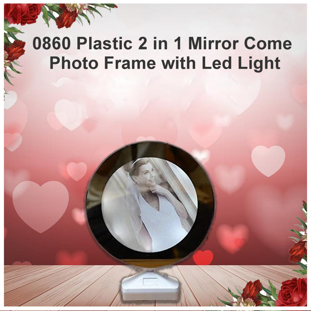 Plastic 2 In 1 Mirror & Photo Frame With Led Light