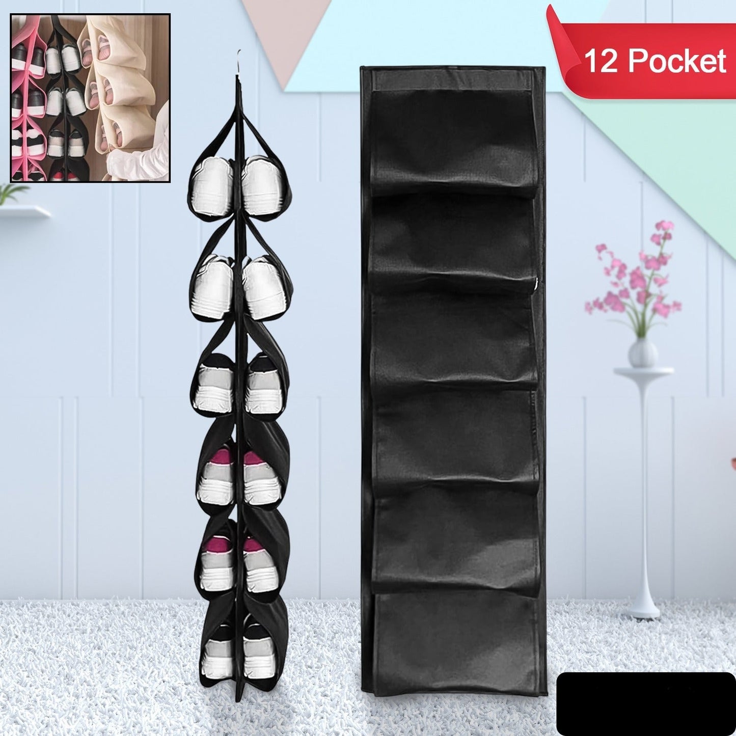 12 Grids Hanging Storage Bag, 12 Pocket (1 Pc Mix Colour)