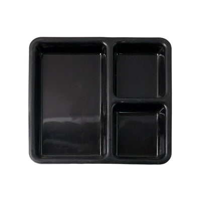 Plastic Multi-compartment Meal Serving Tray 3-section Rectangular Dining Plate (1 Pc Black)