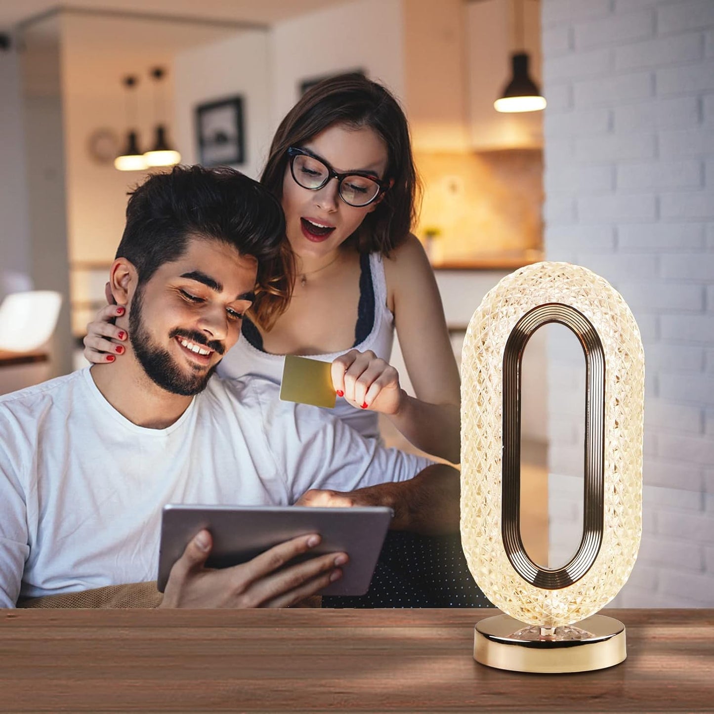 Rechargeable Crystal Diamond Table Lamp, 3 way Dimmable