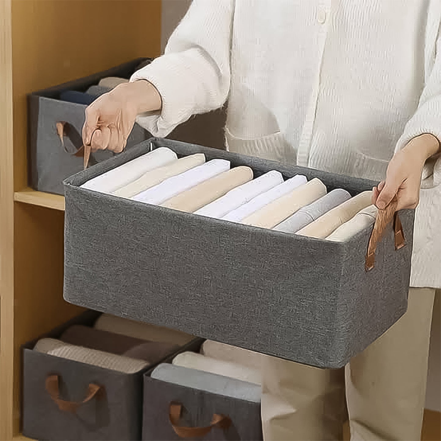 Foldable Cloth Organizer Storage Bag With Handles