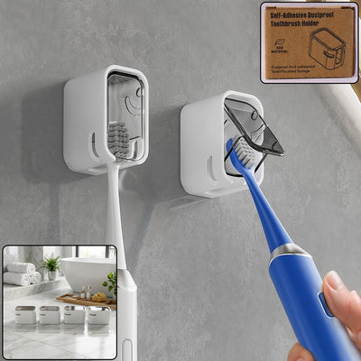 Self Adhesive Dustproof Toothbrush Holder Space-saving Wall Mount