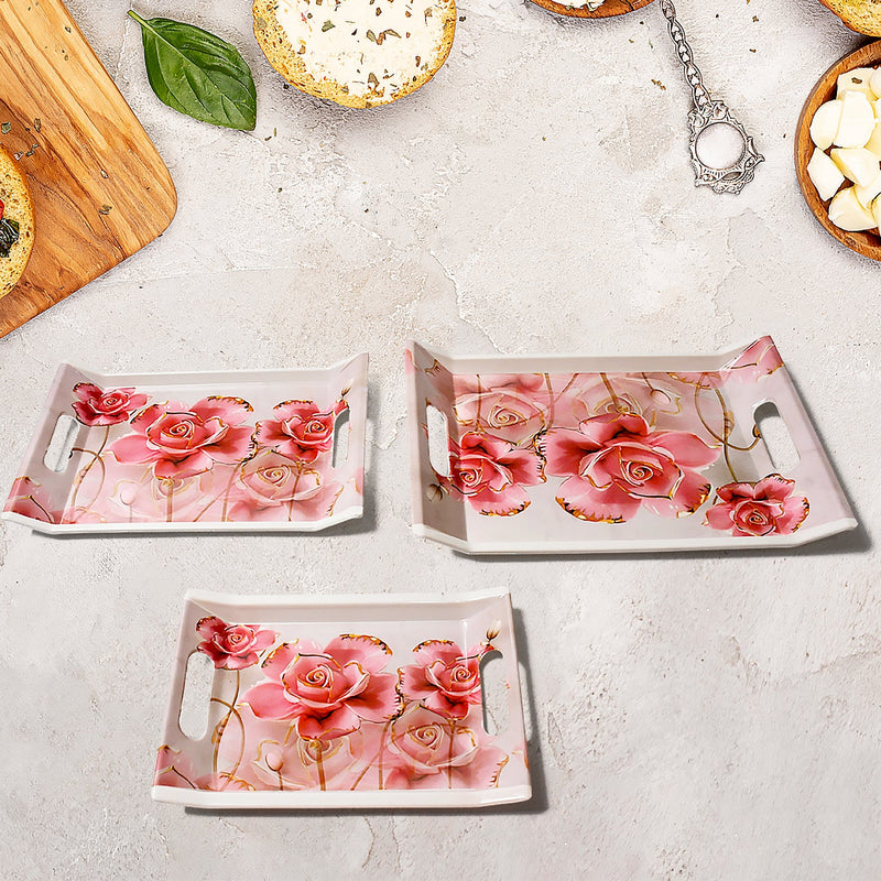Plastic Rectangular Serving Tray Set – Printed Design Trays for Home & Kitchen
