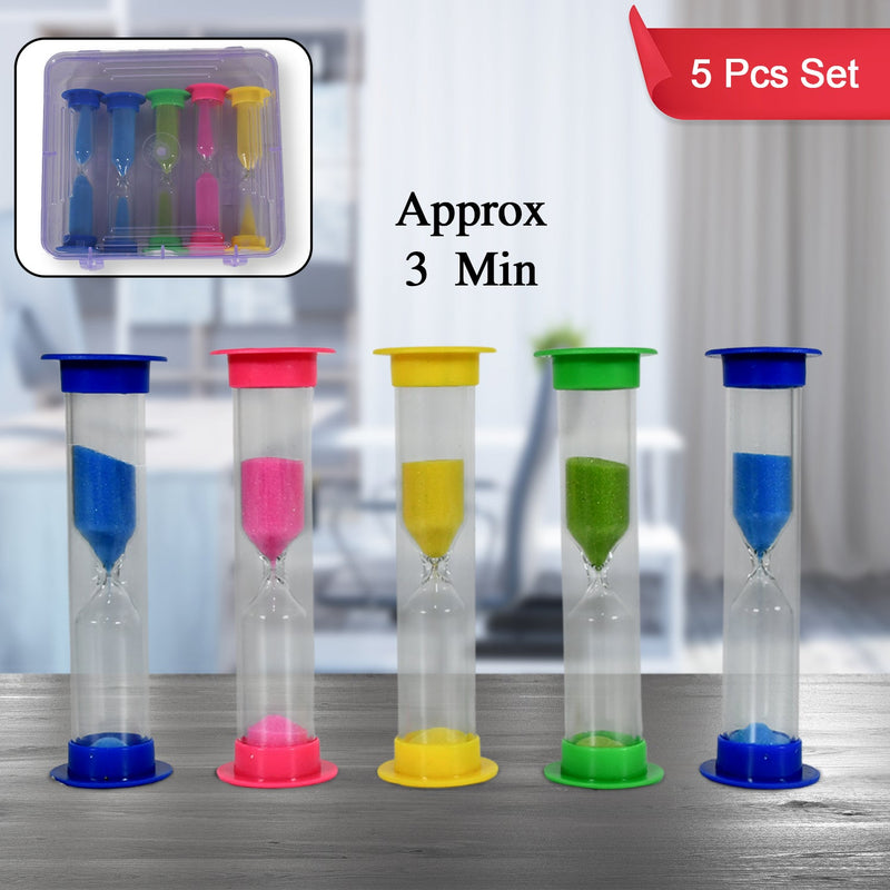 Plastic Hourglass Sand Timer Set – 3-Min Sand Clock for Kitchen, Office & Kids (5 Pc)