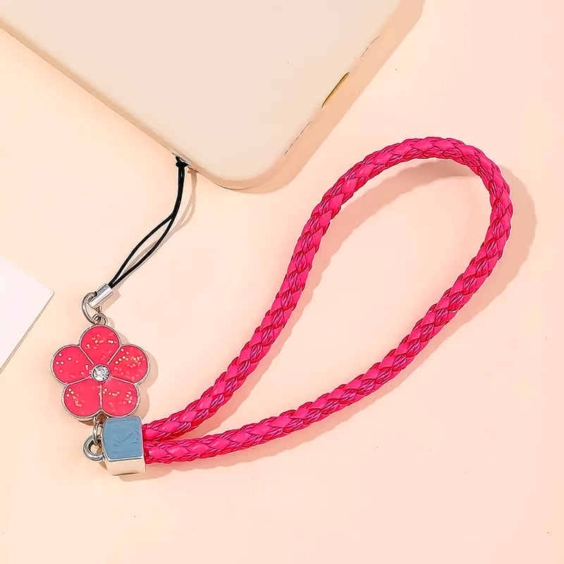 Flower Shape Metal Alloy Pendant with Braided Leather Hand Strap (1 Pc)