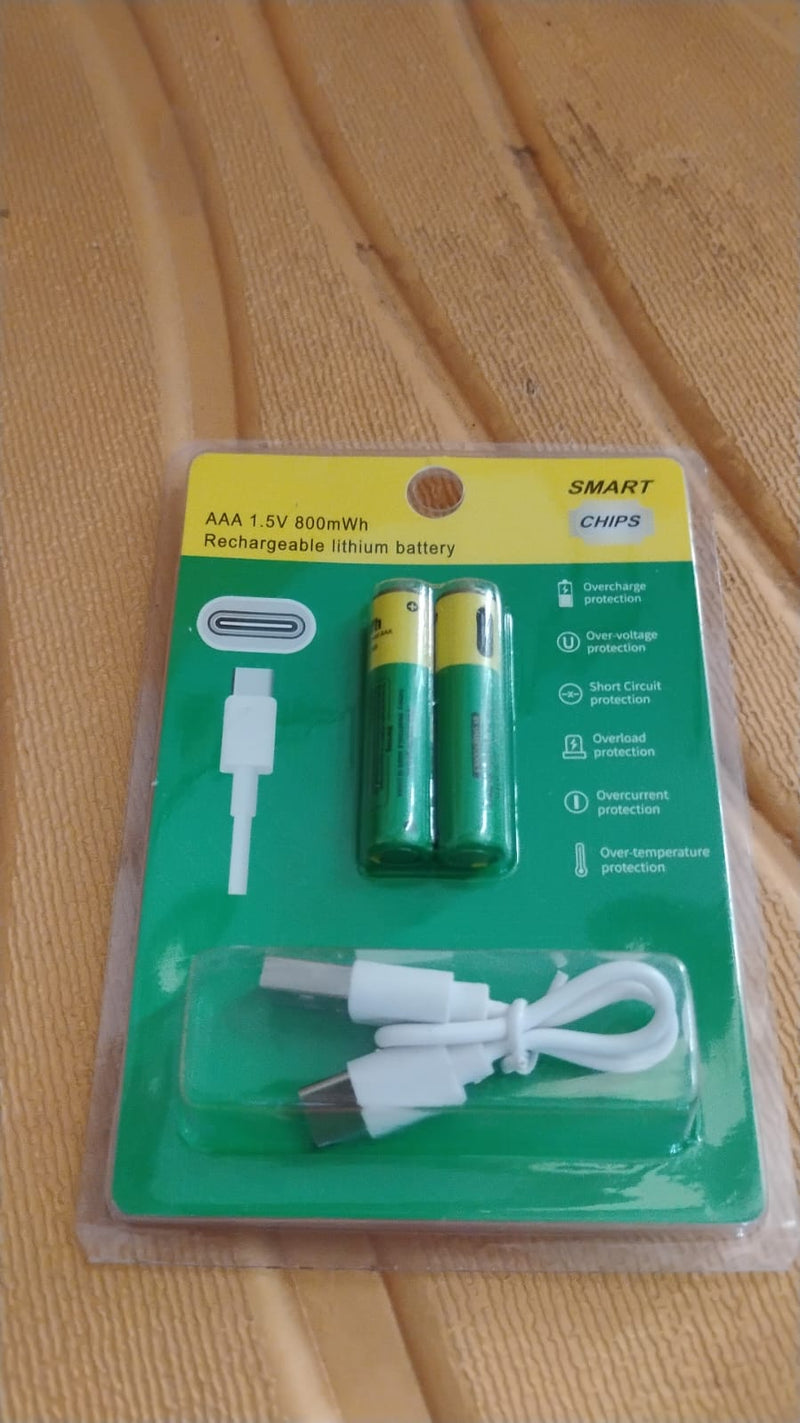AAA Rechargeable 800 mWh Batteries With Recharging Cable (2 Pc Set)