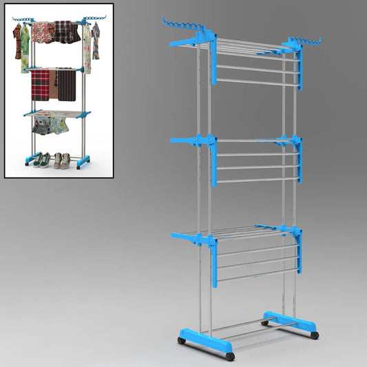 Stainless Steel 3 Layer Foldable Cloth Drying Stand (1 Set)