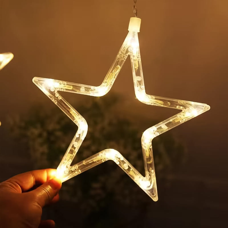 12 Stars LED Curtain String Lights with 8 Flashing Modes for Home Decoration, Diwali & Wedding LED Christmas Light Indoor and Outdoor Light ,Festival Decoration  (Warm White / With Box)