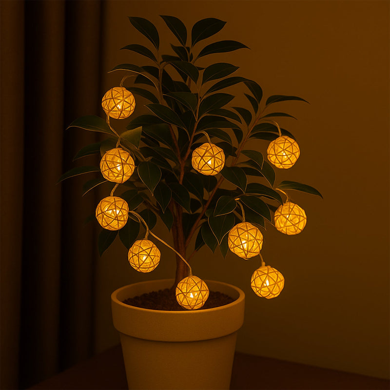 Rustic Rattan Ball LED String Lights