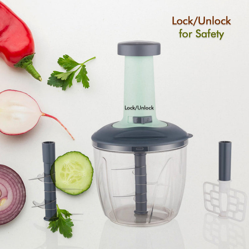 Vegetable and fruit cutter, 1100 ml, with push-up chopper and 6 sharp blades.