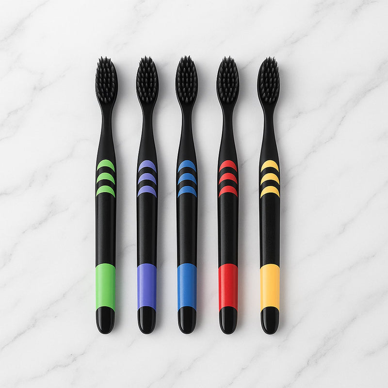 Soft Toothbrush with Plastic Round Box for Adults & Kids (Set of 10 Pcs)