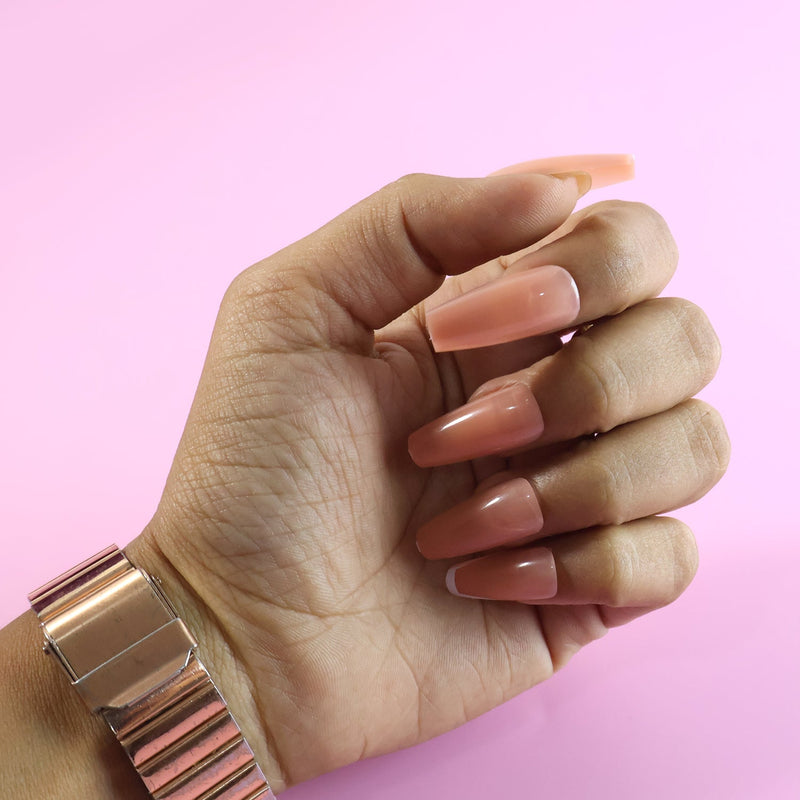 Elegant Nude Glossy Artificial Nail Tips fake nails (24 Pc Set)