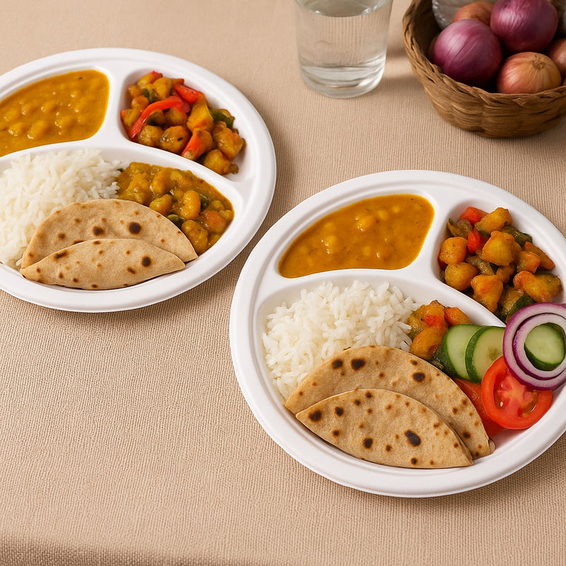 Freshee 10 Inch 3-Compartment Round Compostable Bagasse Plate (10 Pc)