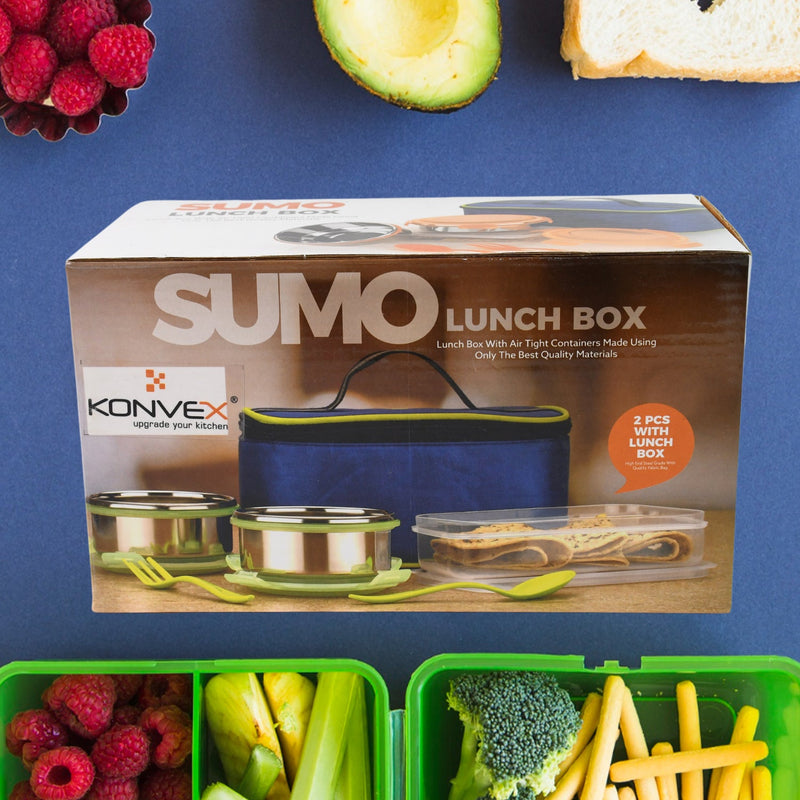 Sumo Lunch Box with Bag – Plastic Lunch Box & Spoon/Fork Set (2 Pc)