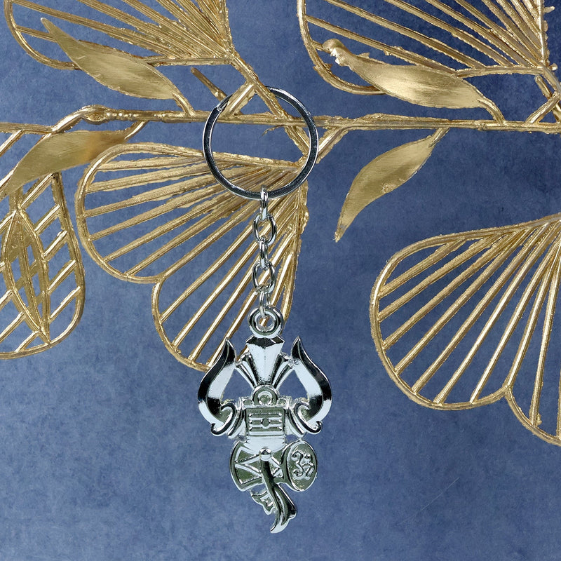 Trishul Damru Shiv Symbol Silver Keychain (1 Pc)