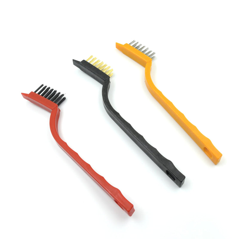 Mini Wire Brush Set - Brass, Nylon, Steel for Cleaning & Rust Removal (3 Pcs Set)