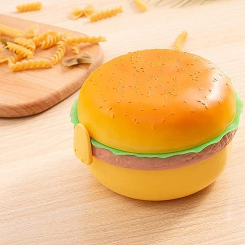 Burger Shape Lunch Box – Double Layer 1000ml Food Container with 2 Spoons for Kids