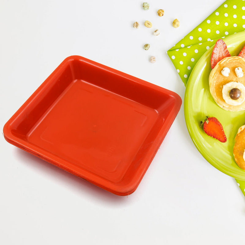 Square Plastic Halwa Dinner Plate Snacks Tray Set for Home Office 3 Pcs