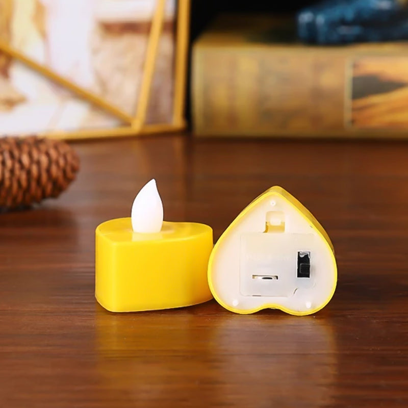 Heart Shape Battery Operated Tea Light LED Candles, Decoration Diwali (24 Pc Set)