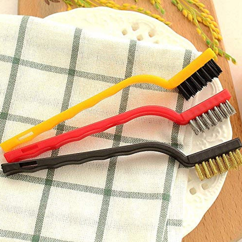 Mini Wire Brush Set - Brass, Nylon, Steel for Cleaning & Rust Removal (3 Pcs Set)