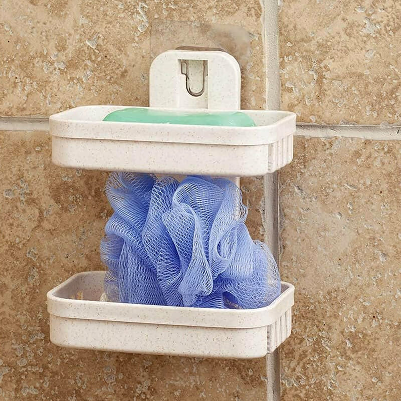 Adhesive Sticker Soap 2 Layer Dish Holder Wall Mounted (Double Layers / 2 pc)
