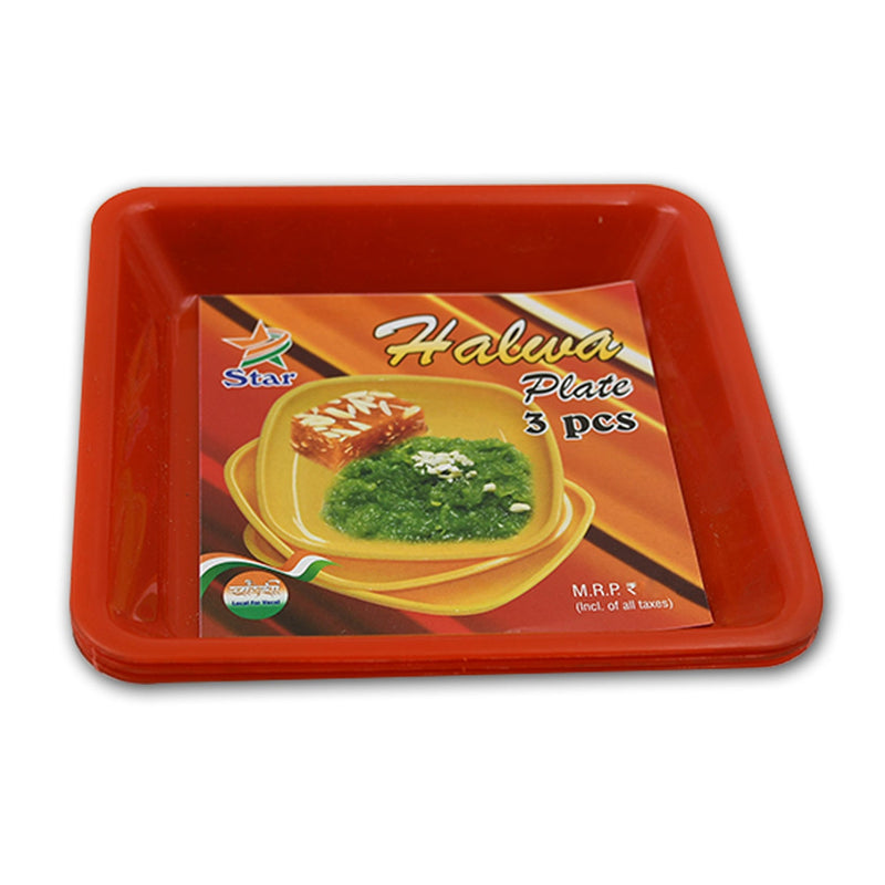 Square Plastic Halwa Dinner Plate Snacks Tray Set for Home Office 3 Pcs