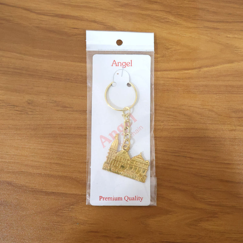 Premium Golden Metal Ram Mandir Keychain (1 Pc)