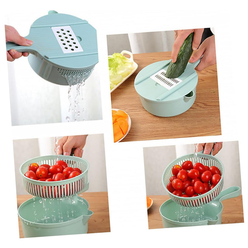 Manual vegetable slicer with multiple blades