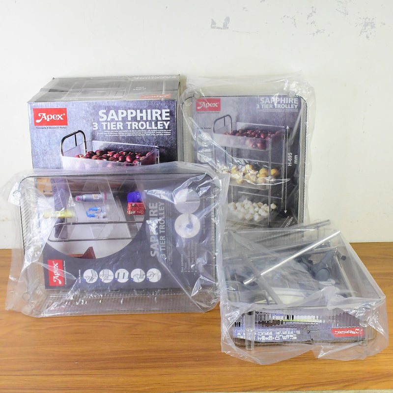 Apex Sapphire 3-Layer Multipurpose Storage Trolley with Wheels