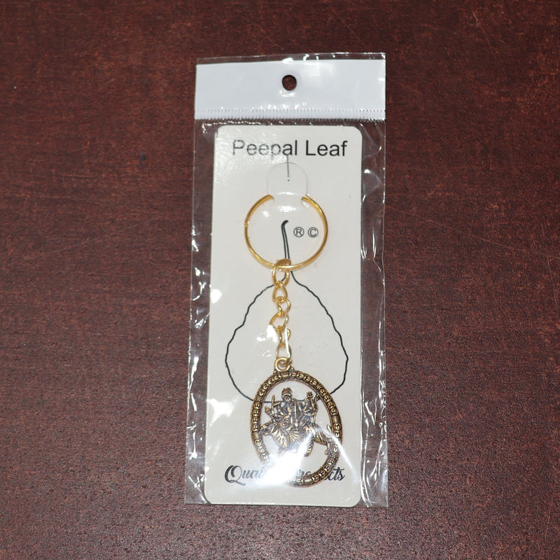 Maa Durga Oval Frame Golden Keychain (1 Pc)