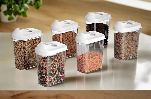 Plastic Easy Flow Storage Jar With Lid (750ml Set Of 6)