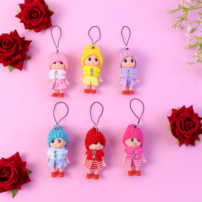 Cute Mini Doll Hanging Keychain Set (6 Pc Mix Color)
