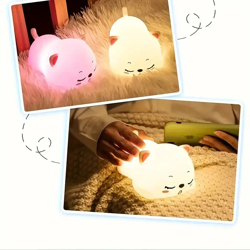 Cute Cat Night Light – Soft Silicone LED Lamp