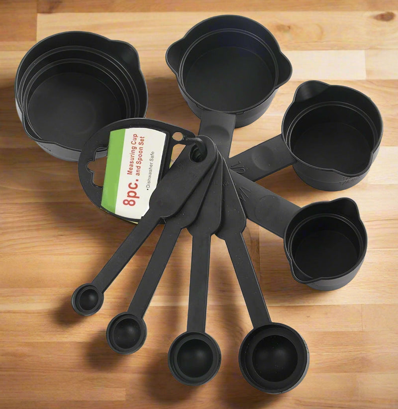 Plastic Measuring Cups And Spoons (8 Pcs Black)