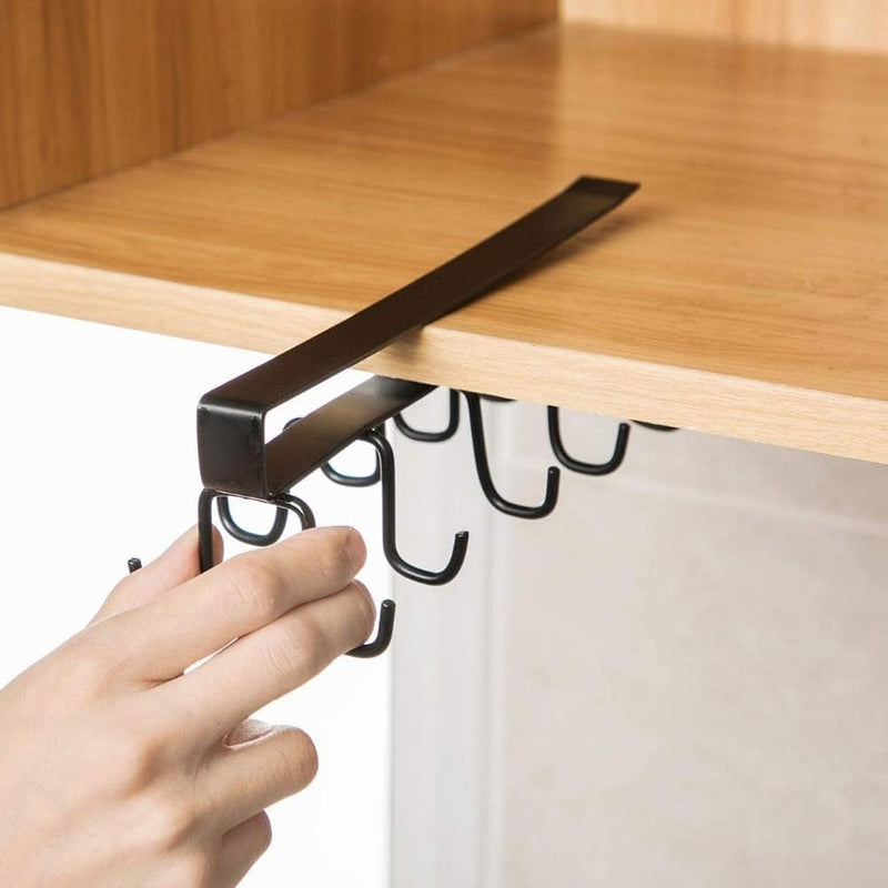 Double-Row Metal cupholder Rack, Multi-Purpose Iron Hanger with 6 Hooks (1 Pc)
