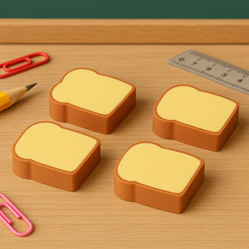 3D Toast Bread Shape Eraser for Kids, Cartoons Erasers Toast Bread Erasers Bread Shaped Eraser for Students, Gift, Cute Fun Food Erasers for School Classroom, Stationery for Boys & Girls (4 Pcs Set)
