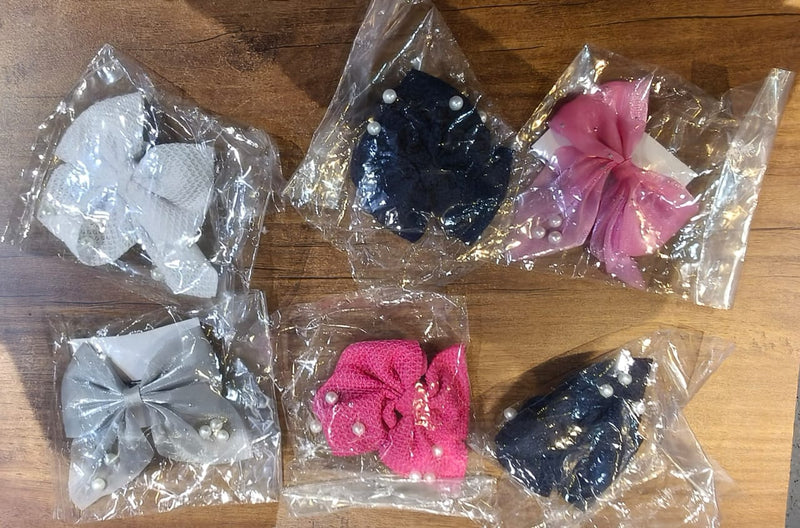 Hair Bow Knot Clip Suitable Girls (12 Pc / Multicolour & Mix Design)