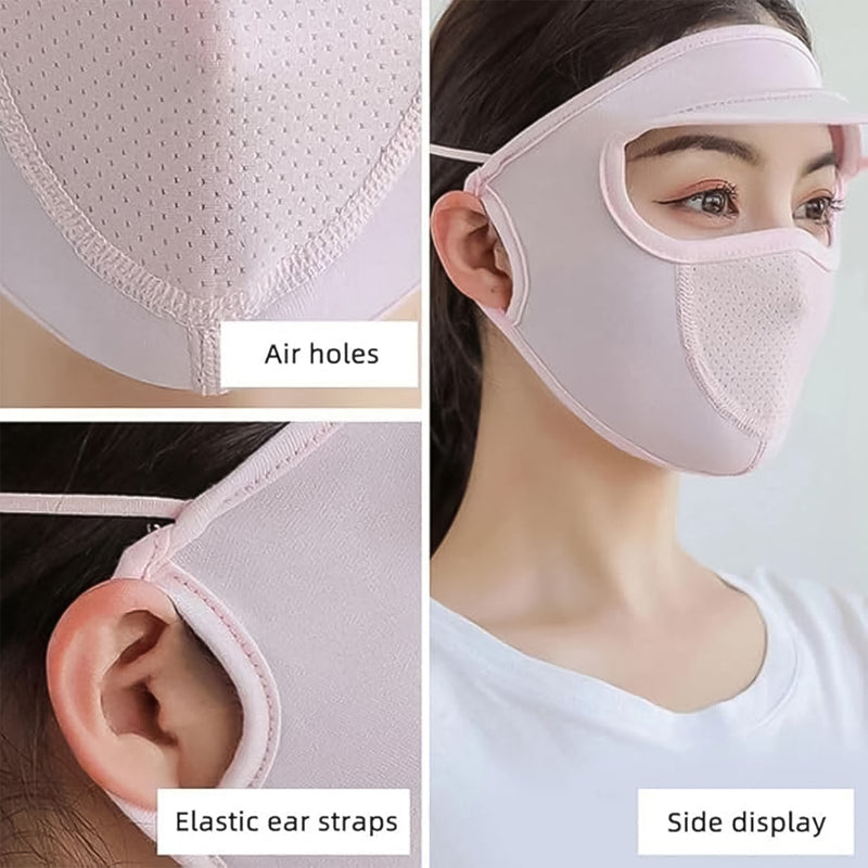 Womens Full Face Uv Protection Cap With Built-in Mask And Wide Brim Visor  Breathable (1 Pc)