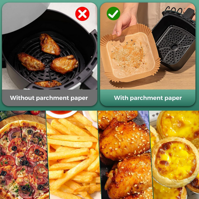 Square Air Fryer Disposable Paper Liner  (50 Pcs Set / 160mmx45mm)