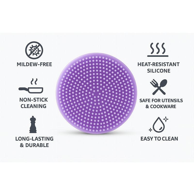 Silicone Dish Scrubber Sponge Mildew Free, Non Stick, Heat Resistant
