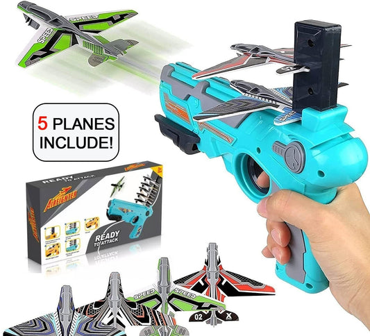 Airplane Launcher Gun Toy With Foam Glider Planes (5 Plane Include)
